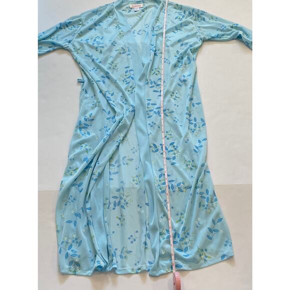 Sindrella Baby Blue Floral 3/4 Sleeve Long Robe, Size L - Picture 9 of 11
